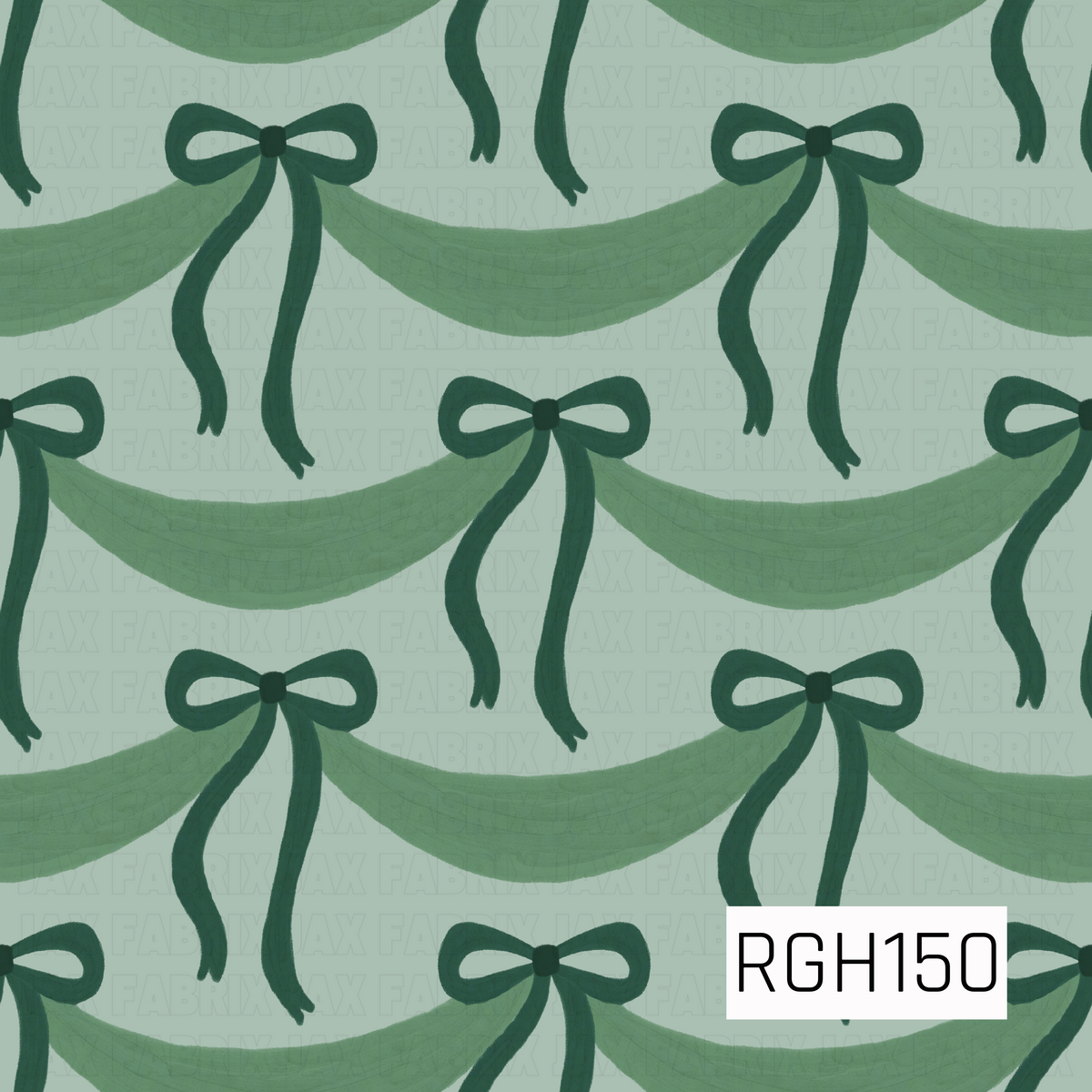 A whimsical Christmas pattern featuring softly draped green garlands tied together with long, flowing evergreen bows. The monochromatic green palette and textured, hand-painted details give it a cozy vintage holiday feel while still keeping the design simple and timeless.