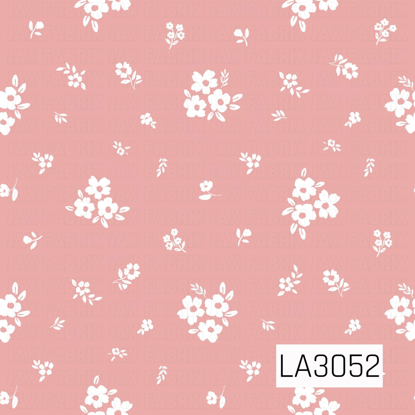 A delicate scattered floral featuring creamy white blossoms, tiny posies, and petite leafy sprigs on a soft rosy pink background. The airy layout and lightly textured, hand-painted style give it a sweet vintage cottage feel.