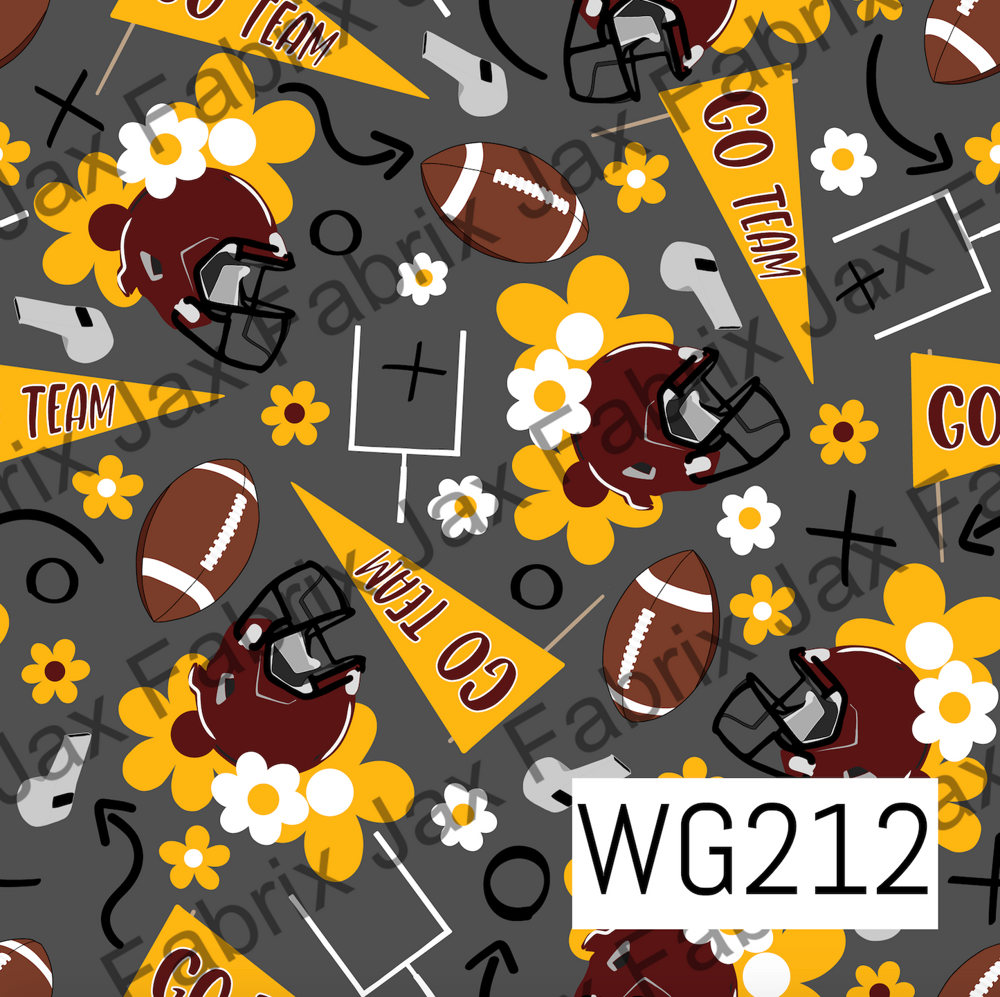 Burgundy and Yellow-Gold Floral Football WG212