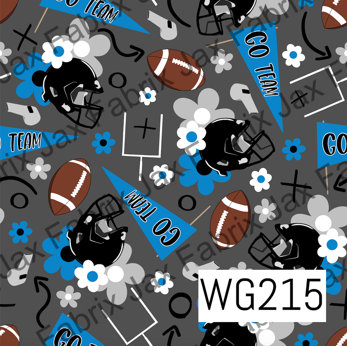 Blue, Black and Silver Floral Football WG215