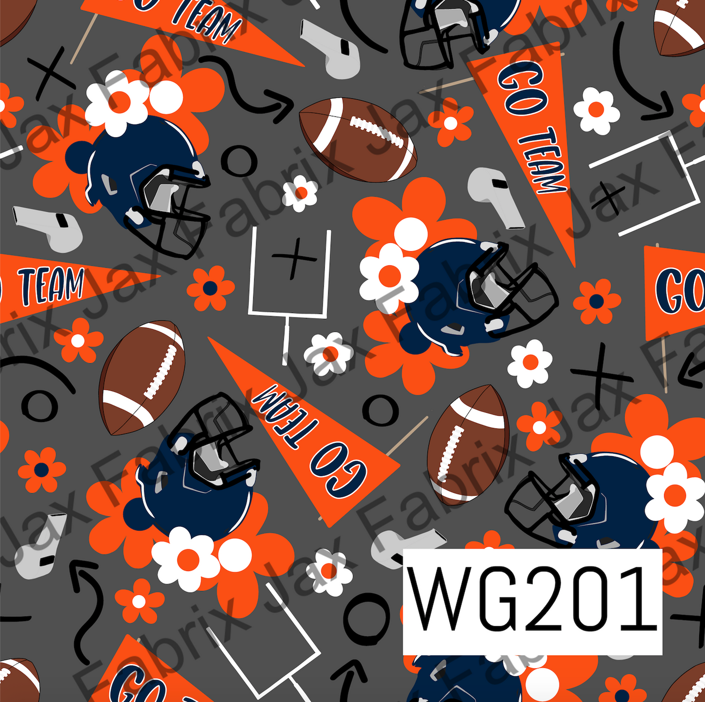 Navy and Orange Floral Football WG201
