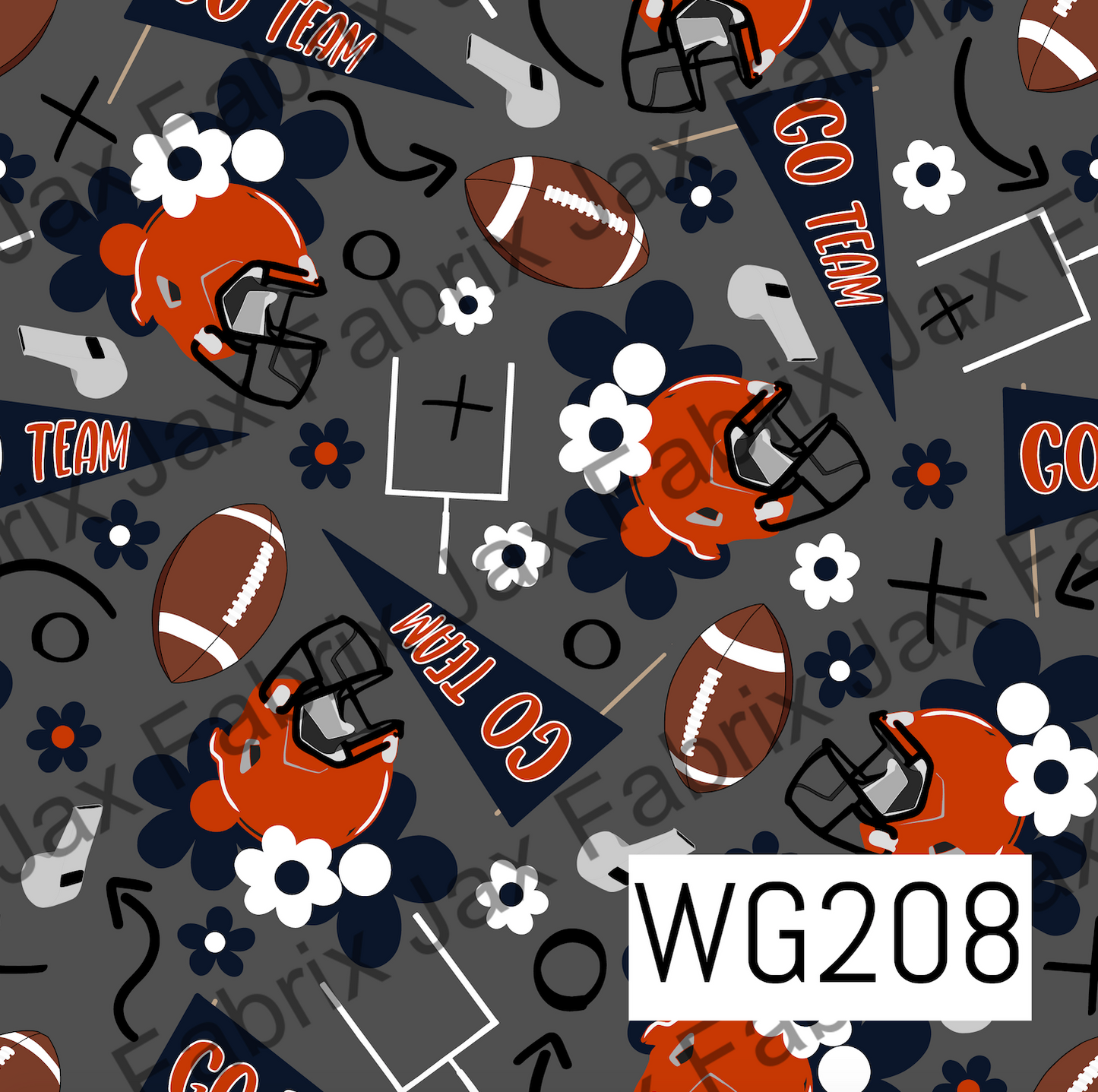 Dark Navy and Orange Floral Football WG208