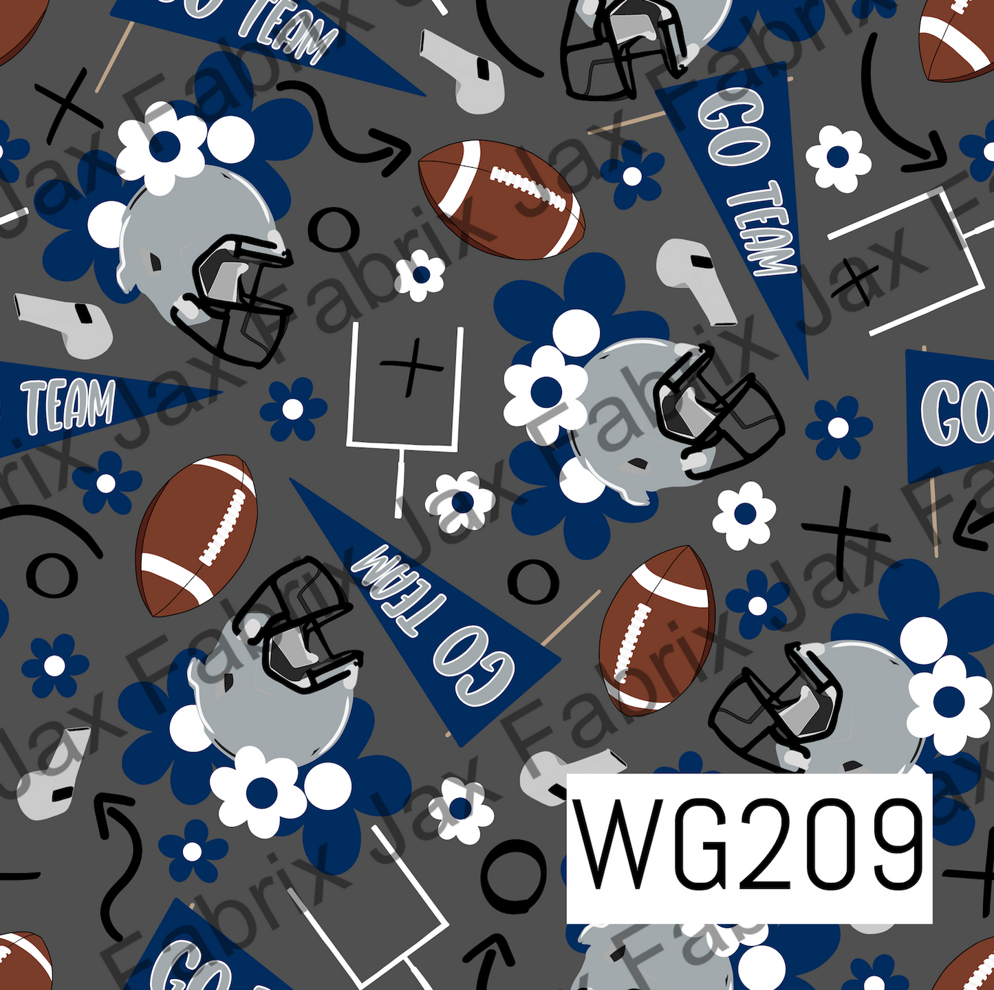 Blue and Gray Floral Football WG209