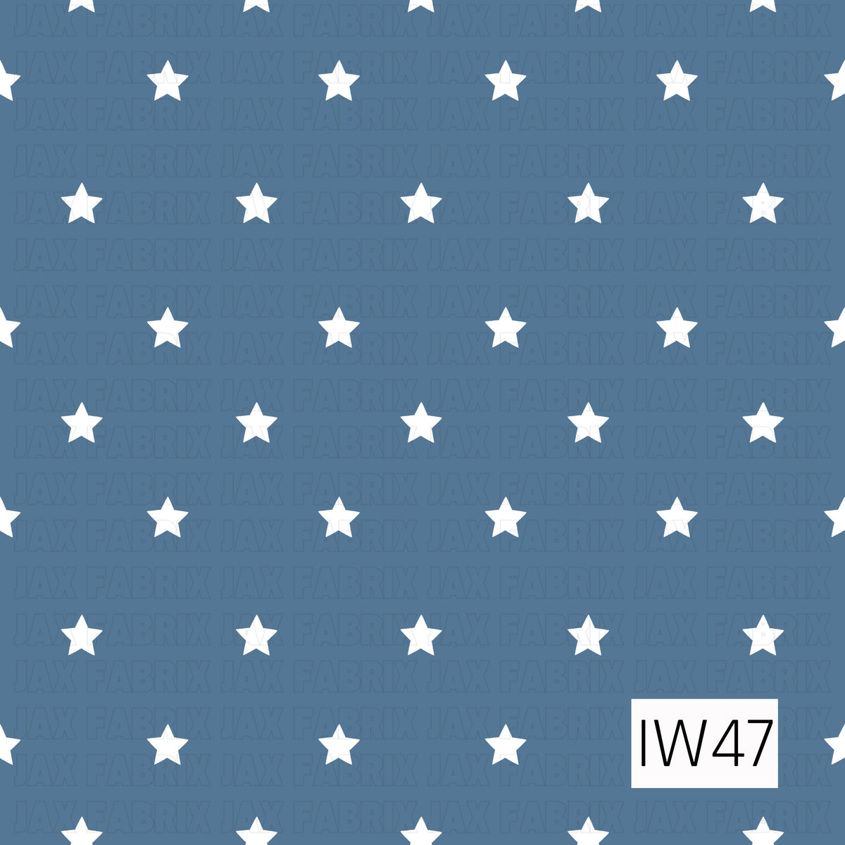 A classic patriotic pattern featuring crisp white five-point stars evenly scattered in staggered rows across a dusty navy blue background. The simple, clean design creates a timeless Americana look, perfect for Fourth of July celebrations and everyday patriotic projects.