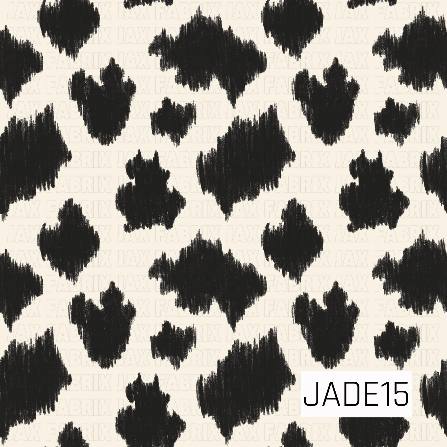 A playful black-and-cream cow print featuring hand-drawn brushstroke spots scattered across a light background. This modern western-inspired coordinate adds a trendy, rustic touch while pairing perfectly with farm, rodeo, and cowgirl-themed designs.
