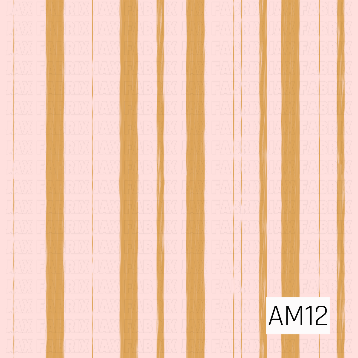 A simple hand-drawn stripe pattern featuring alternating thick and thin vertical golden mustard lines on a soft blush pink background. The slightly imperfect, textured lines give it a warm, playful handmade feel.