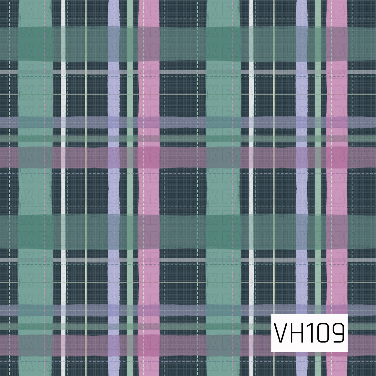 A beautiful classic plaid pattern featuring intersecting stripes in deep charcoal navy, muted teal green, soft lavender, dusty pink, and pale mint. The overlapping vertical and horizontal bands create a layered checkered design with delicate white accent lines, subtle dashed details, and a fine woven texture. The combination of rich dark tones and soft pastel colors gives this timeless plaid a cozy, sophisticated feel with a charming vintage touch.