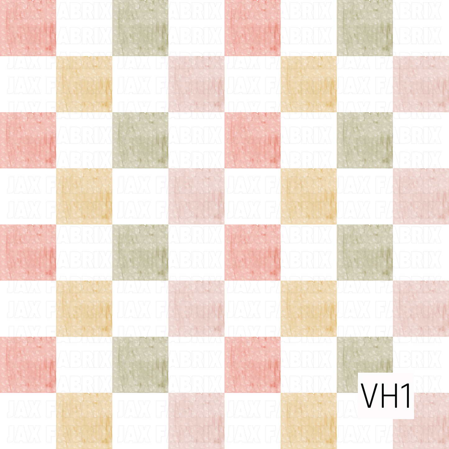 A soft watercolor checkerboard featuring alternating squares in blush pink, sage green, buttery yellow, and pale peach. The subtle painted texture and muted pastel palette create a timeless, cozy design with a handcrafted feel.
