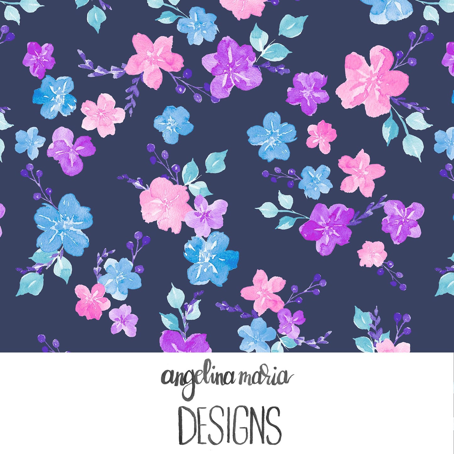 Mermaid Magic Floral Navy AMD309