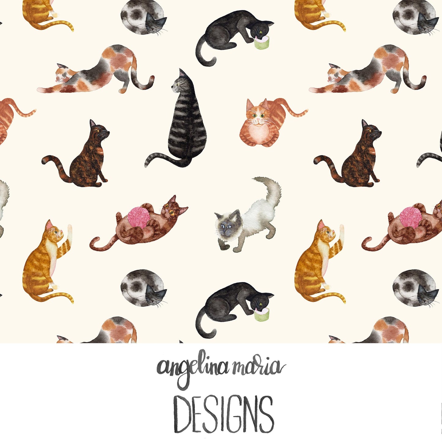 Whiskers And Bloom Watercolor Cats Cream SAMD356