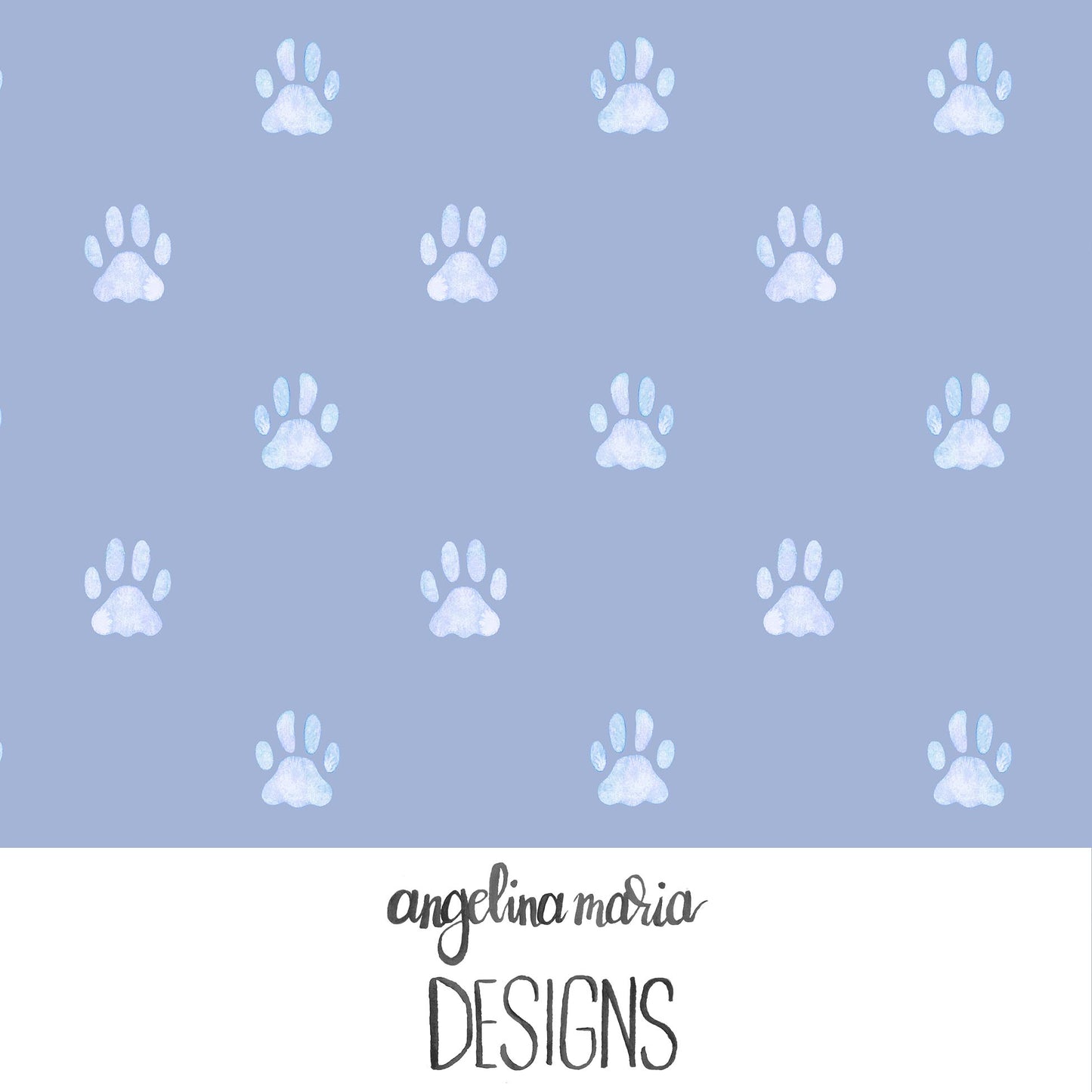 Whiskers And Bloom Watercolor Paw Prints Blue SAMD365