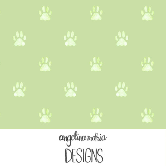 Whiskers And Bloom Watercolor Paw Prints Green SAMD359