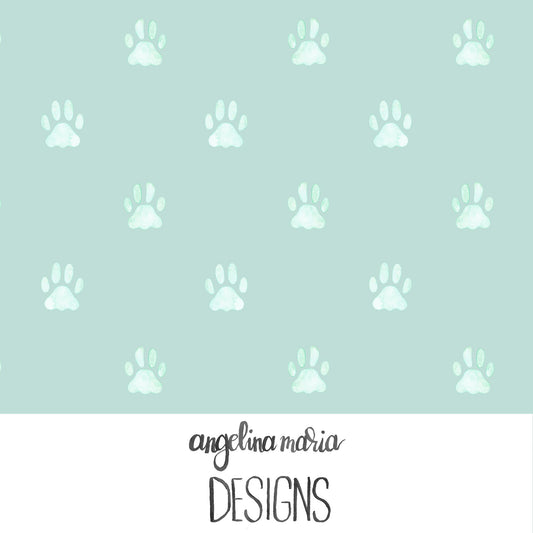 Whiskers And Bloom Watercolor Paw Prints Mint SAMD358