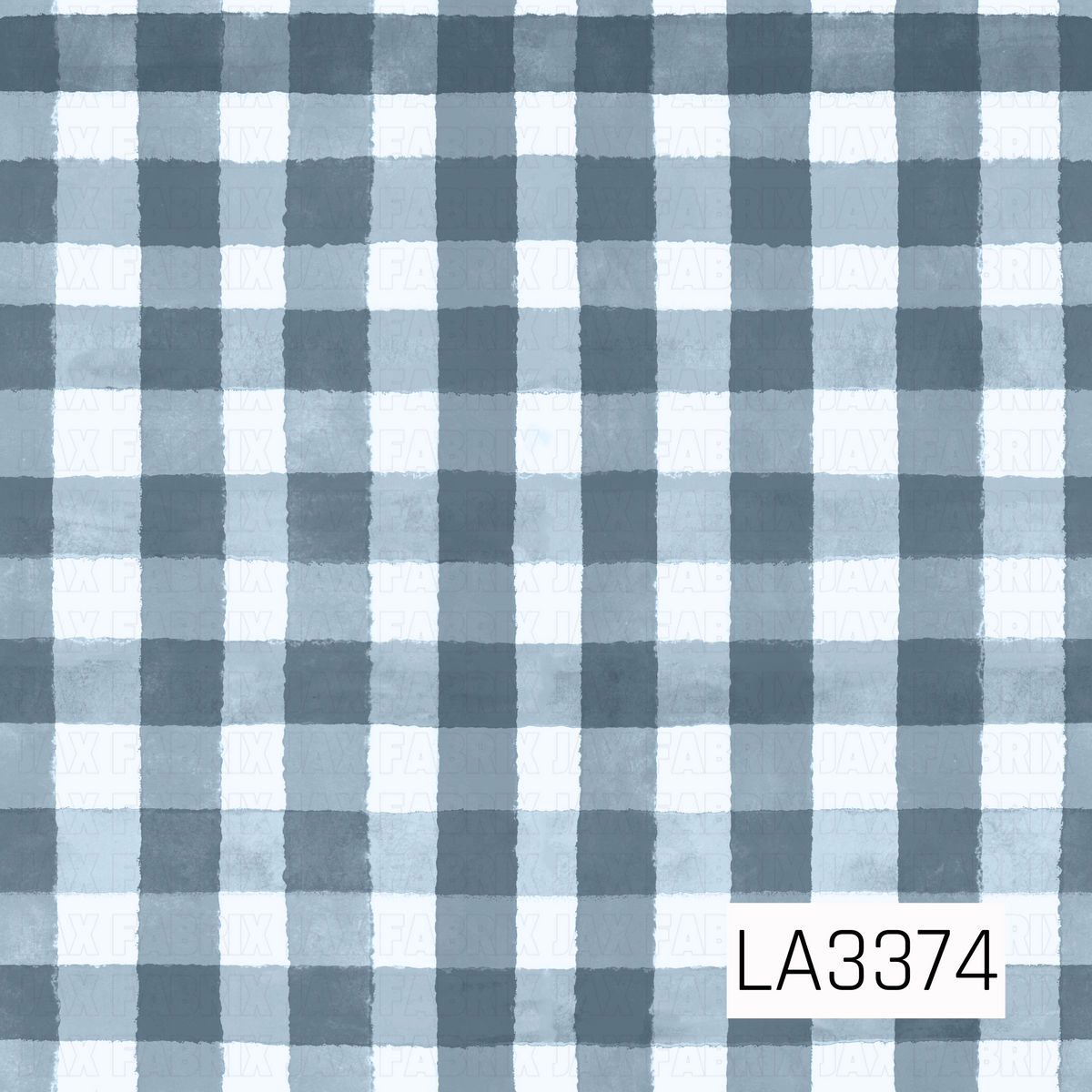 A classic watercolor gingham pattern featuring overlapping vertical and horizontal stripes in dusty blue, slate blue, and soft white. The alternating light and dark checks have slightly uneven, hand-painted edges and subtle watercolor texture, giving this timeless plaid a soft, cozy feel.