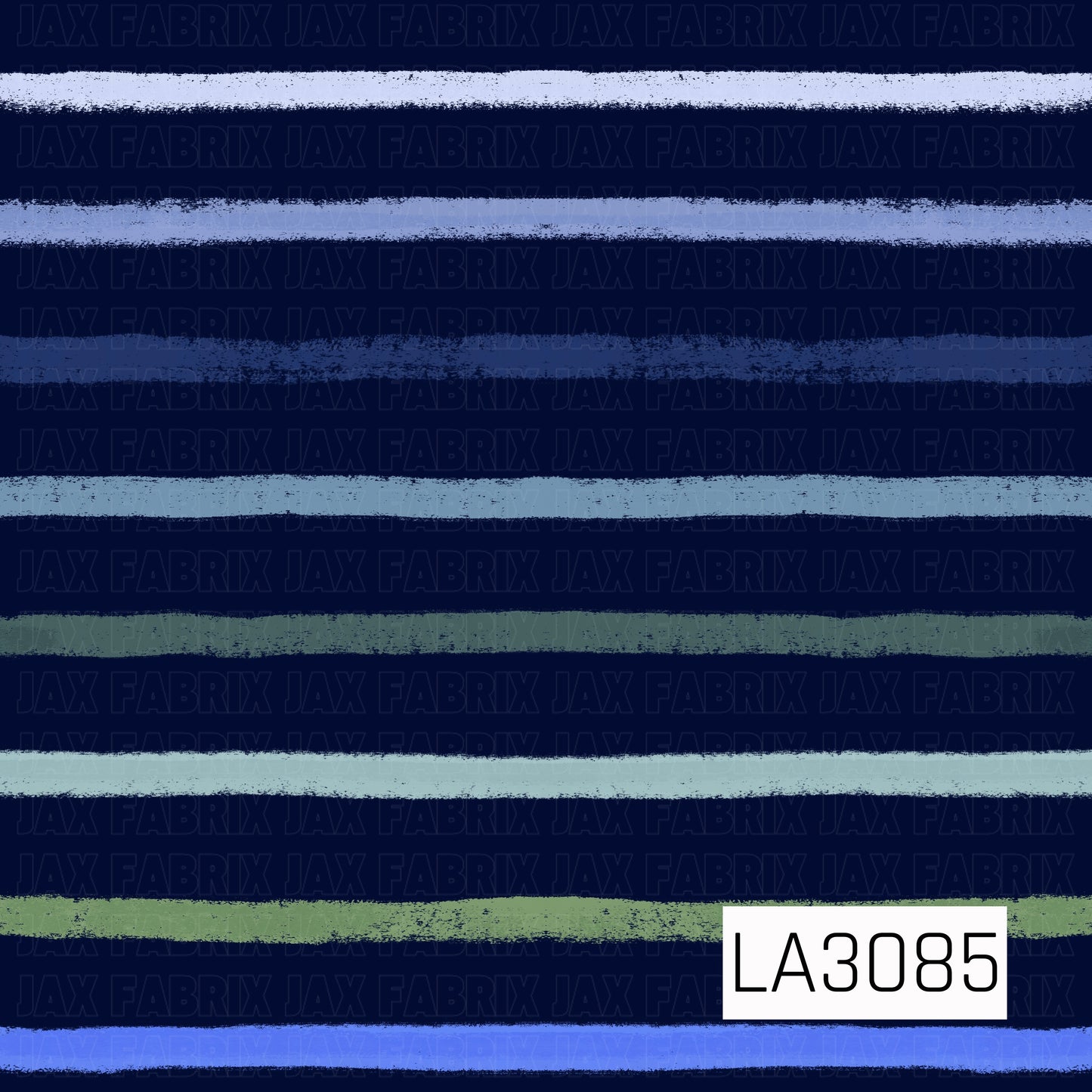 A hand-painted striped design featuring uneven horizontal brushstrokes in a mix of icy blue, dusty teal, soft sage, pale green, and periwinkle against a deep navy background. The textured, imperfect strokes give the pattern a cozy, artistic feel with a cool winter-inspired color palette.