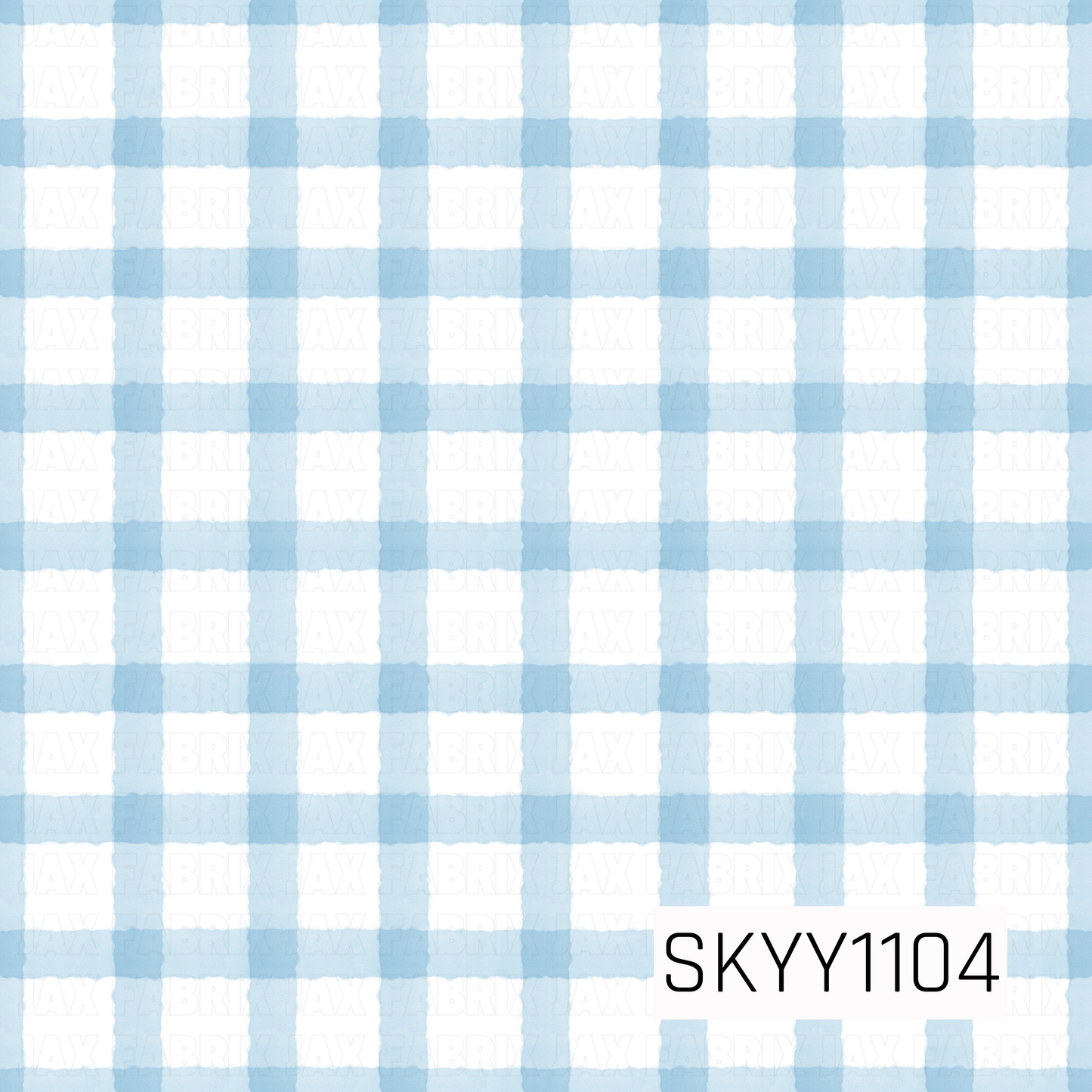 A classic watercolor gingham featuring soft sky blue checks on a crisp white background. The hand-painted texture gives this timeless plaid a light, fresh, and charming look.