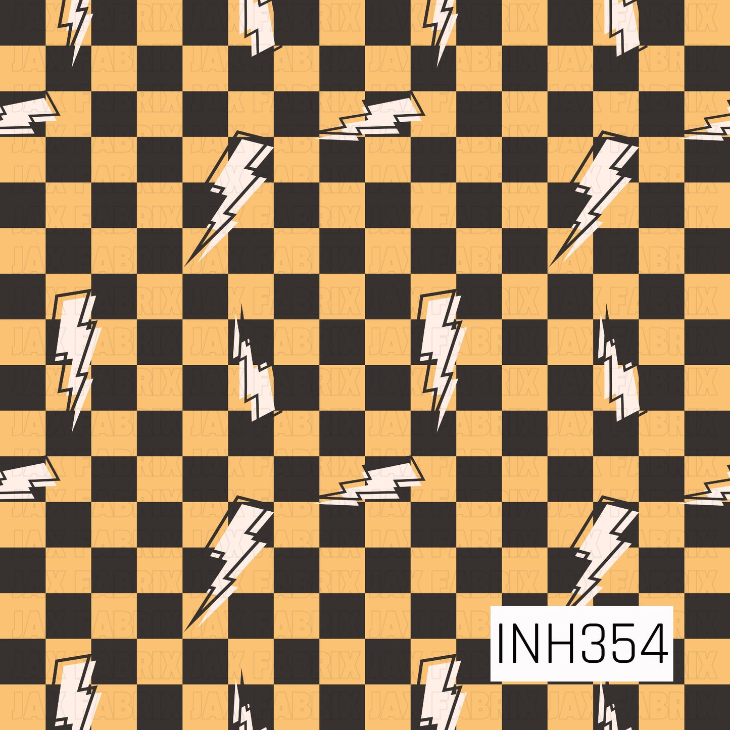 Black and golden mustard checkered background with scattered white lightning bolts outlined in black. A bold, energetic design that's perfect for superhero, racing, sports, or adventure-themed projects.