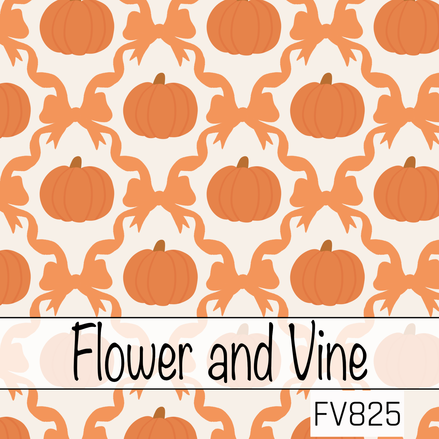 A charming fall coordinate featuring classic orange pumpkins paired with oversized bow silhouettes on a warm cream background. The simple, timeless design adds a sweet autumn touch with a clean, modern feel.