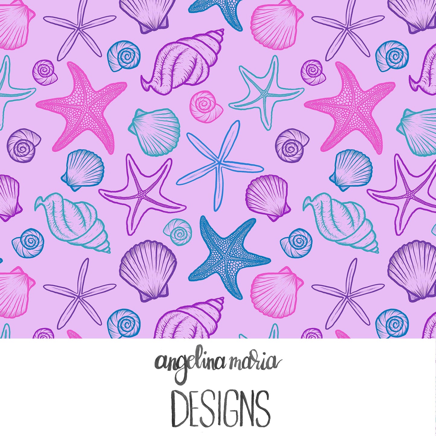 Mermaid Magic Seashells and Starfish Multi Purple AMD321