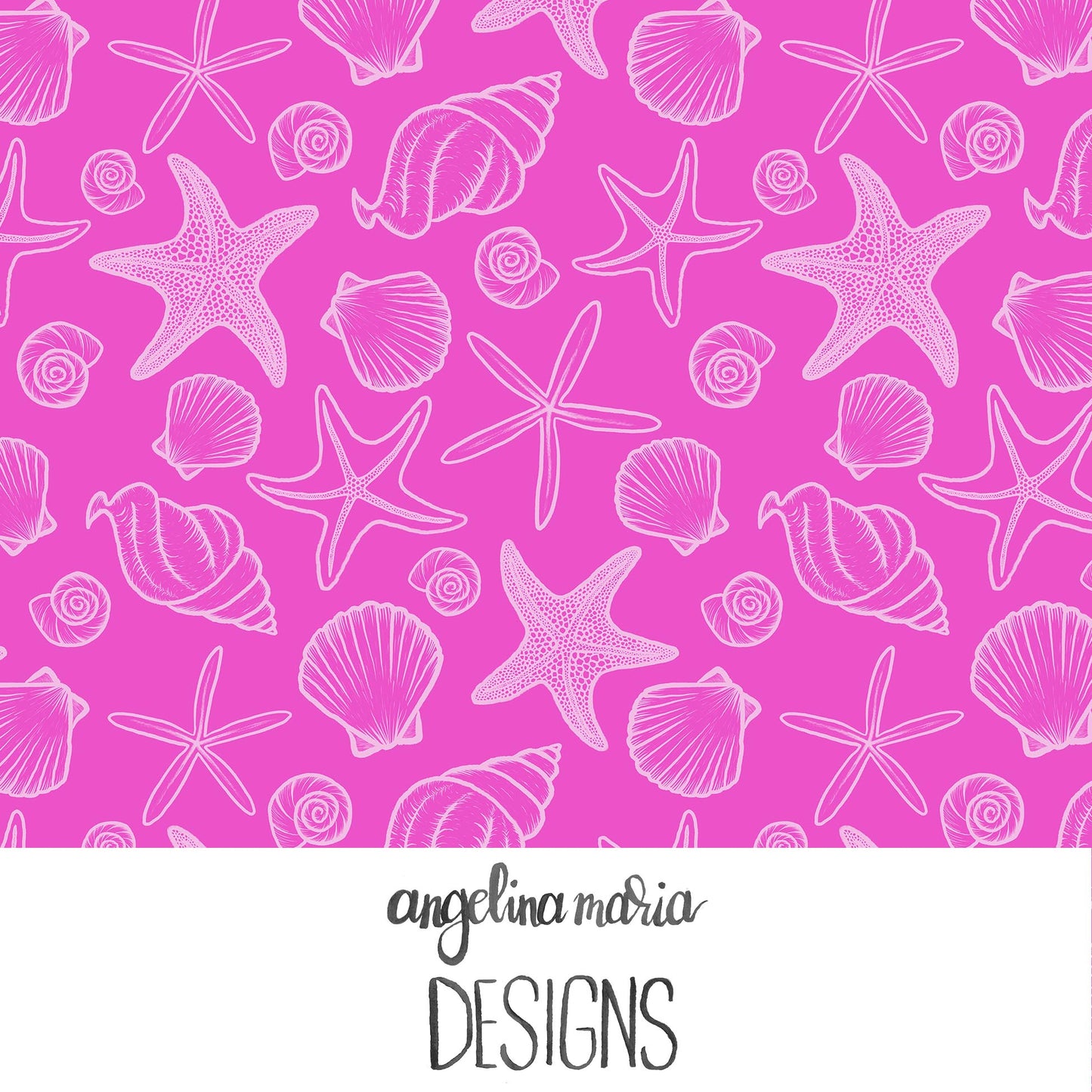 Mermaid Magic Seashells and Starfish Pink AMD314