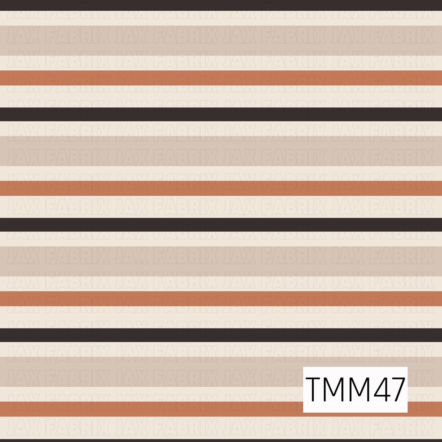 Horizontal stripes in warm pumpkin orange, cream, beige, and deep charcoal create a clean, versatile coordinate with a cozy autumn color palette and a simple, timeless style.