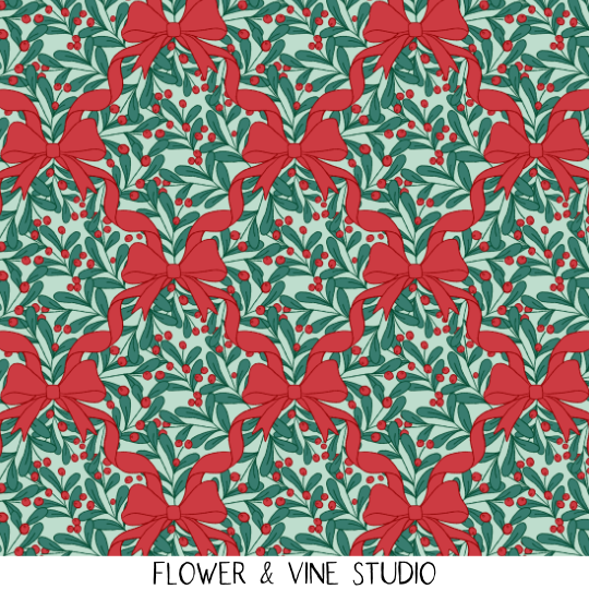 Christmas Bows and Mistletoe Green