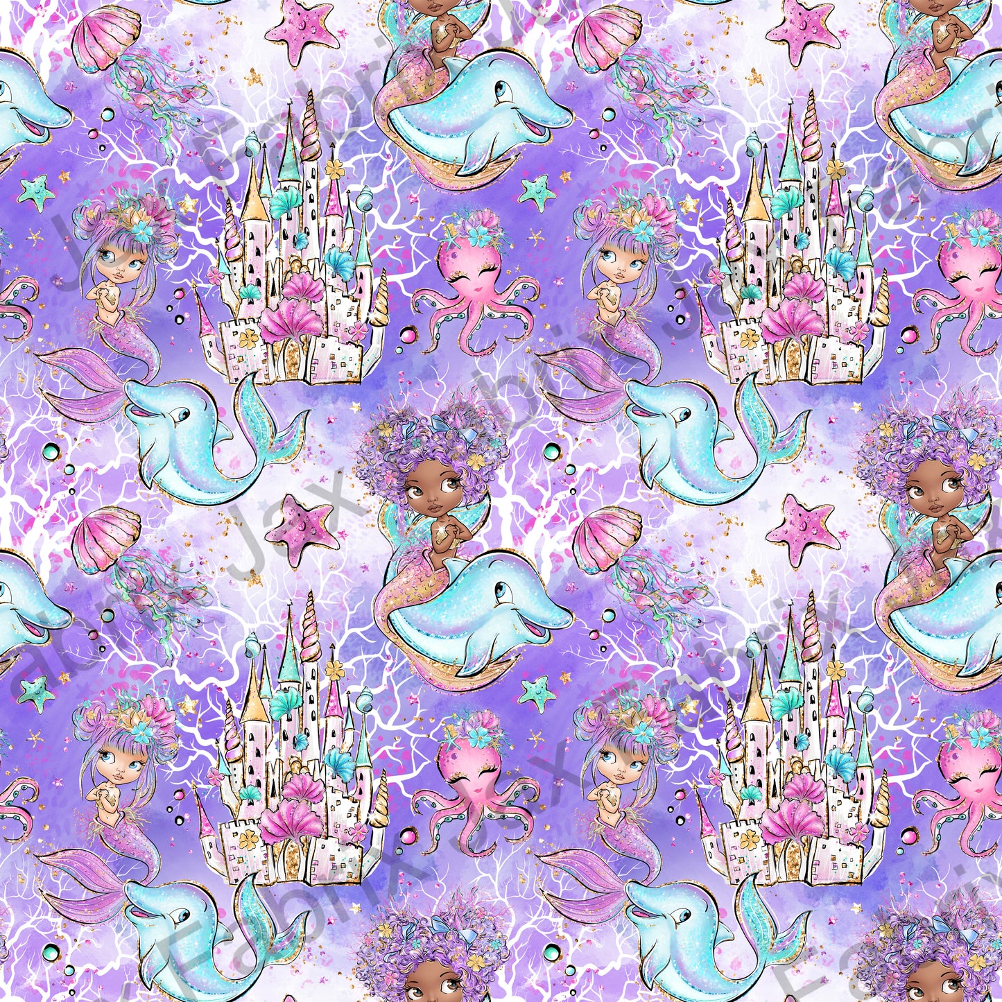 Purple Mermaids Castles and Dolphins INH201