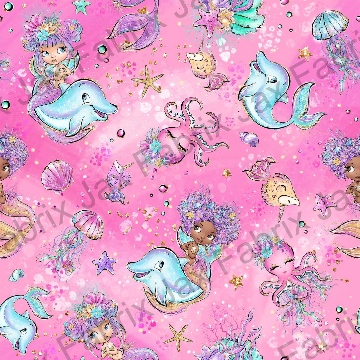 Pink Mermaid and Octopus INH196