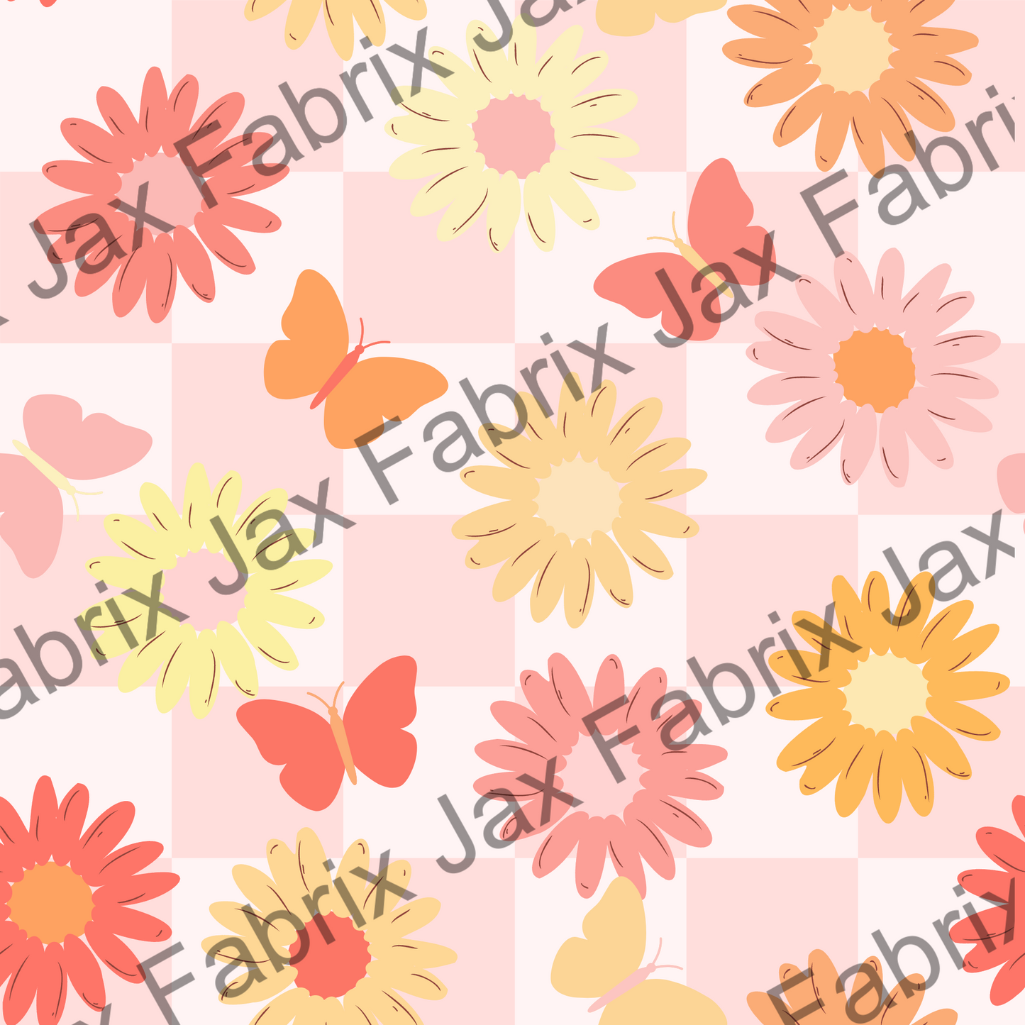Pink Flower Butterfly Check QB12