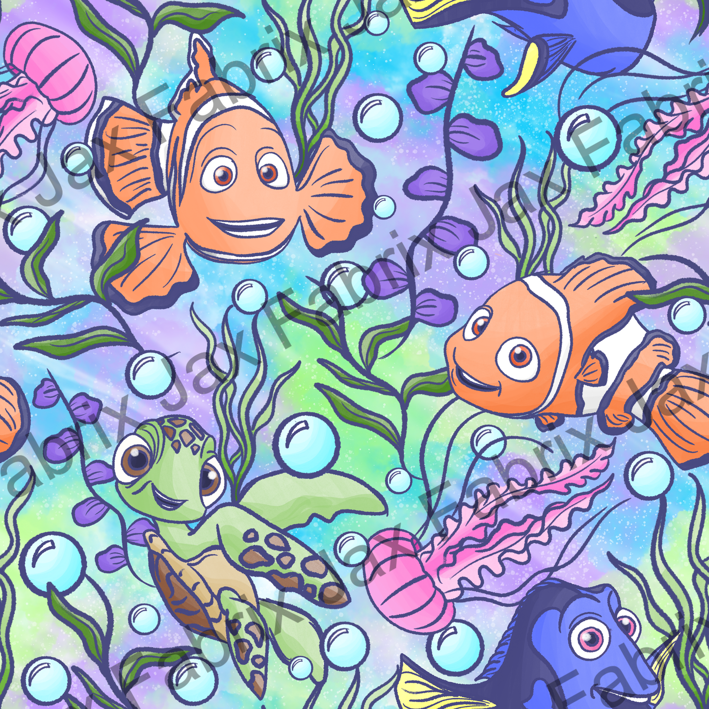 Blue Green Purple Sketchy Fish ZR227