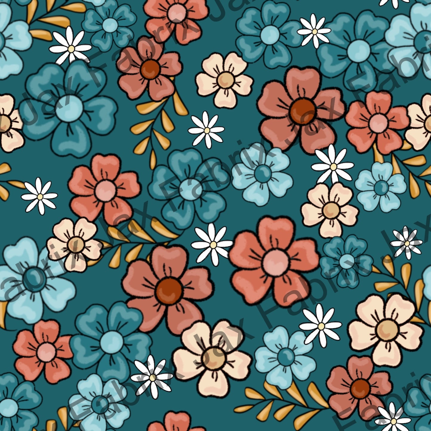 Dark Turquoise Flowers AWM114