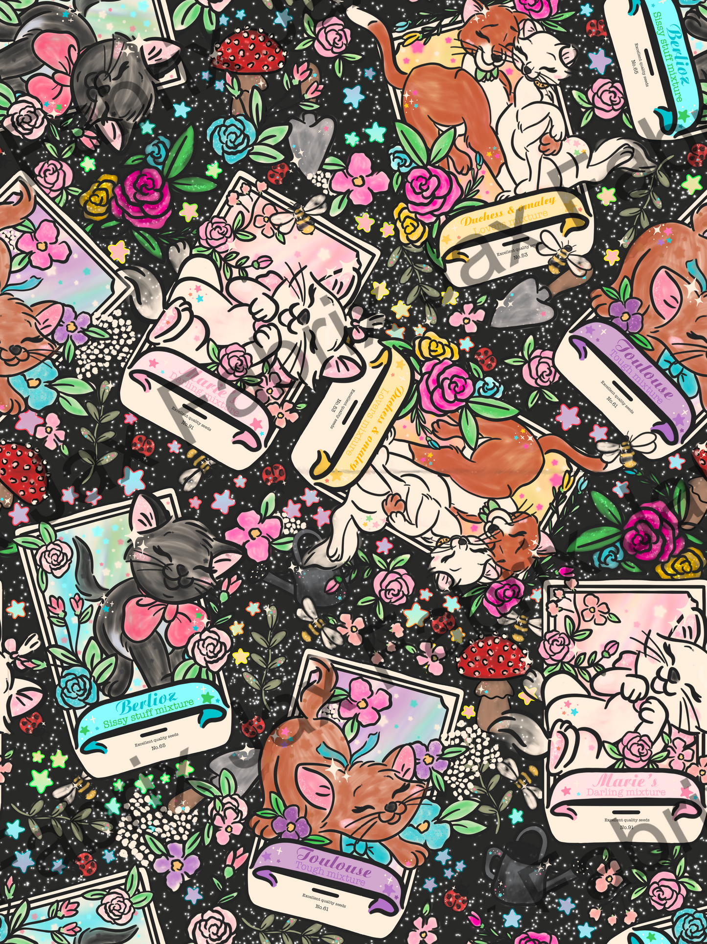 Garden Seed Packets Cats Black LYSS42