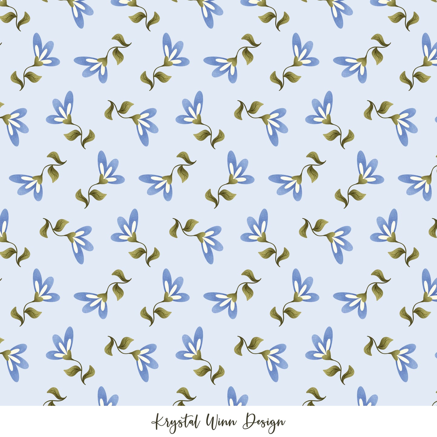 Hoppy Easter Ditsy Flowers Blue KW366