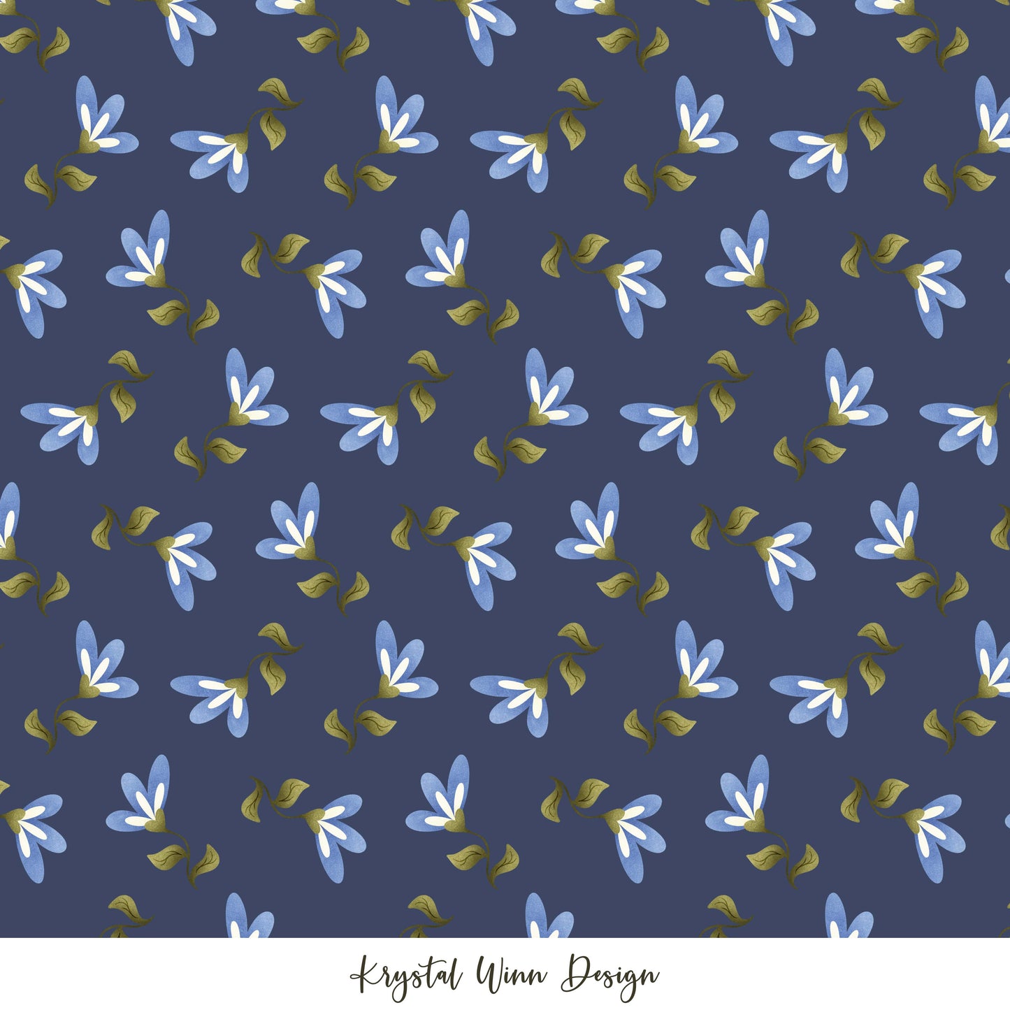 Hoppy Easter Ditsy Flowers Navy KW365