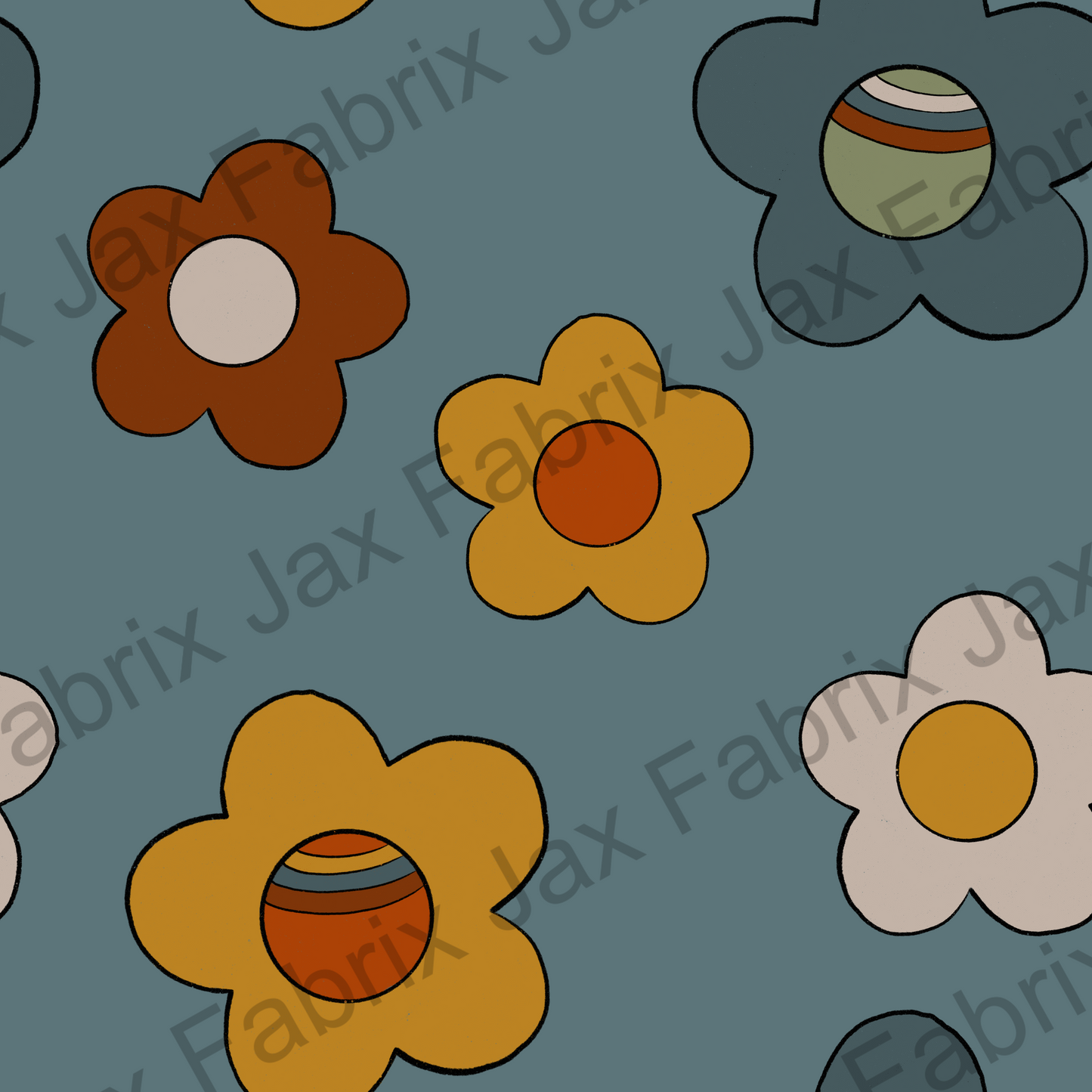 Blue Retro Flowers EBD36