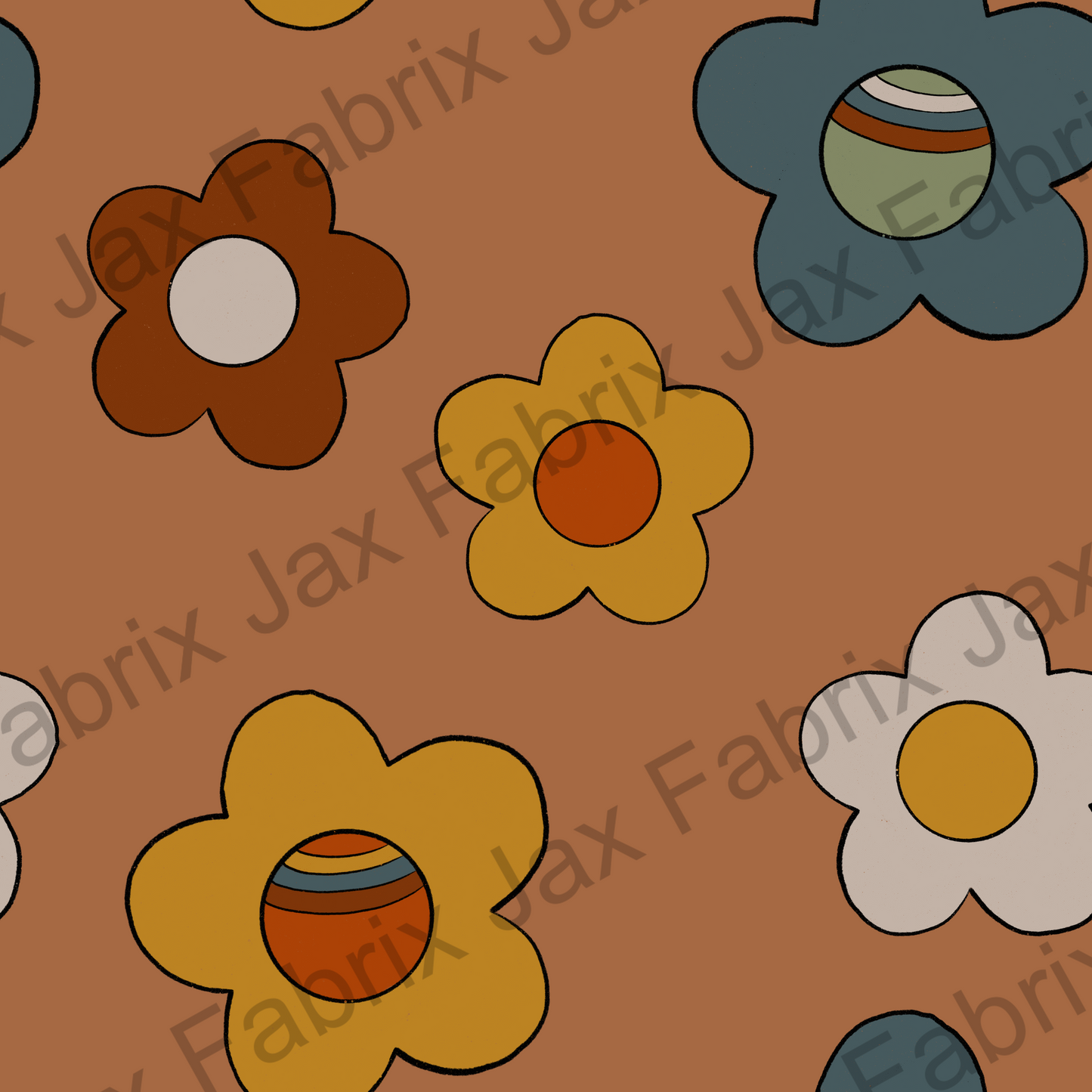 Rust Retro Flowers EBD32