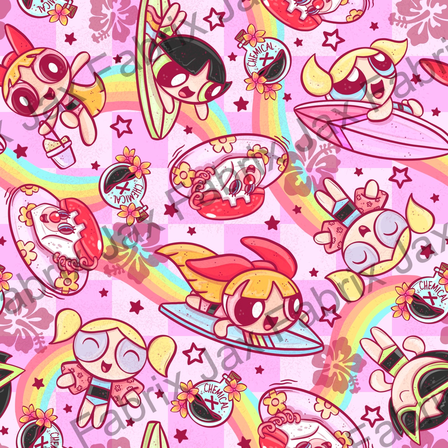 Puff Girls Rainbow Pink Check AWM190