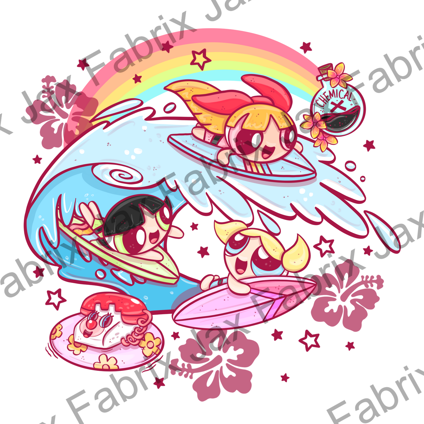 Surfing Puff Girls PNG AWM186