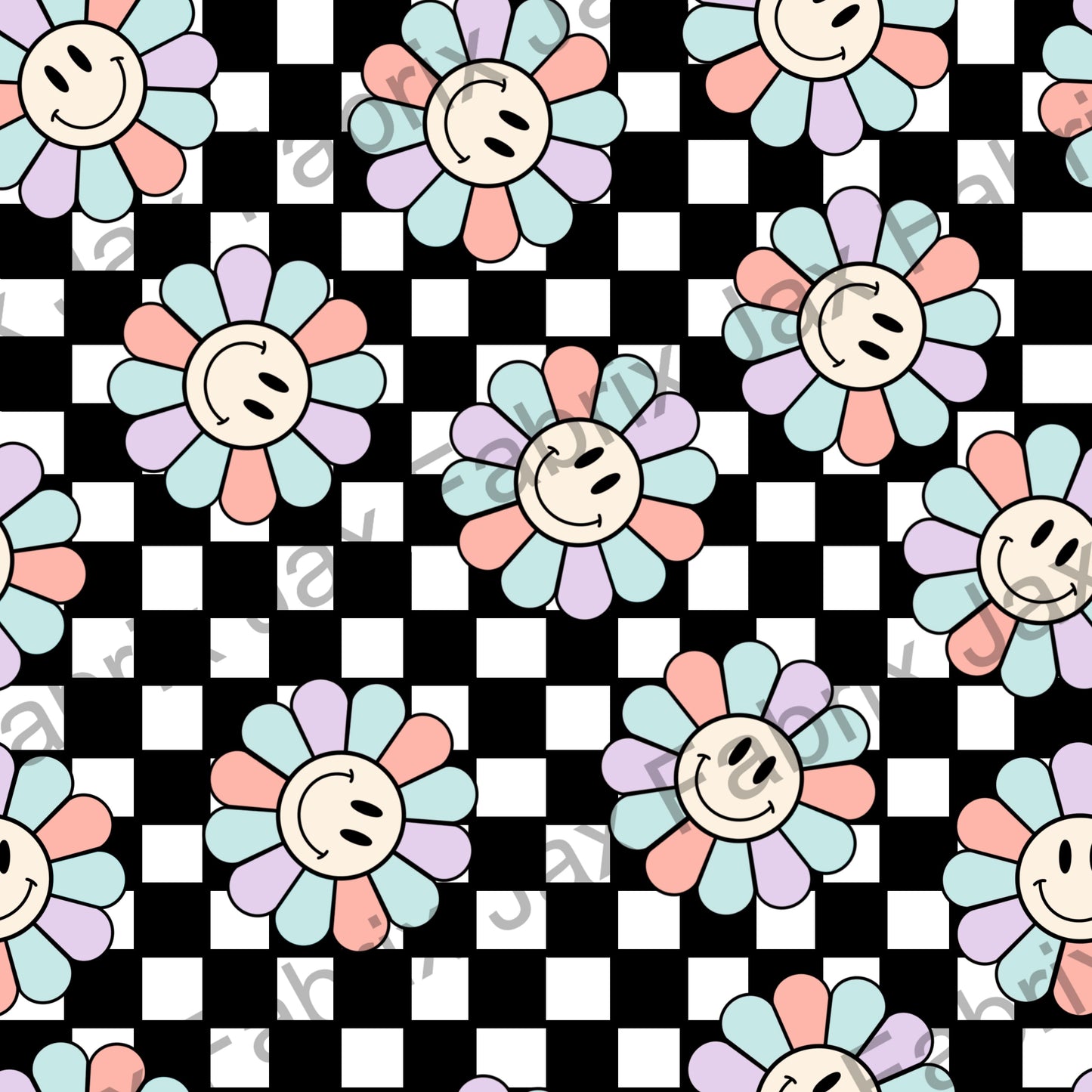 Smiley Flowers Black Check BP178