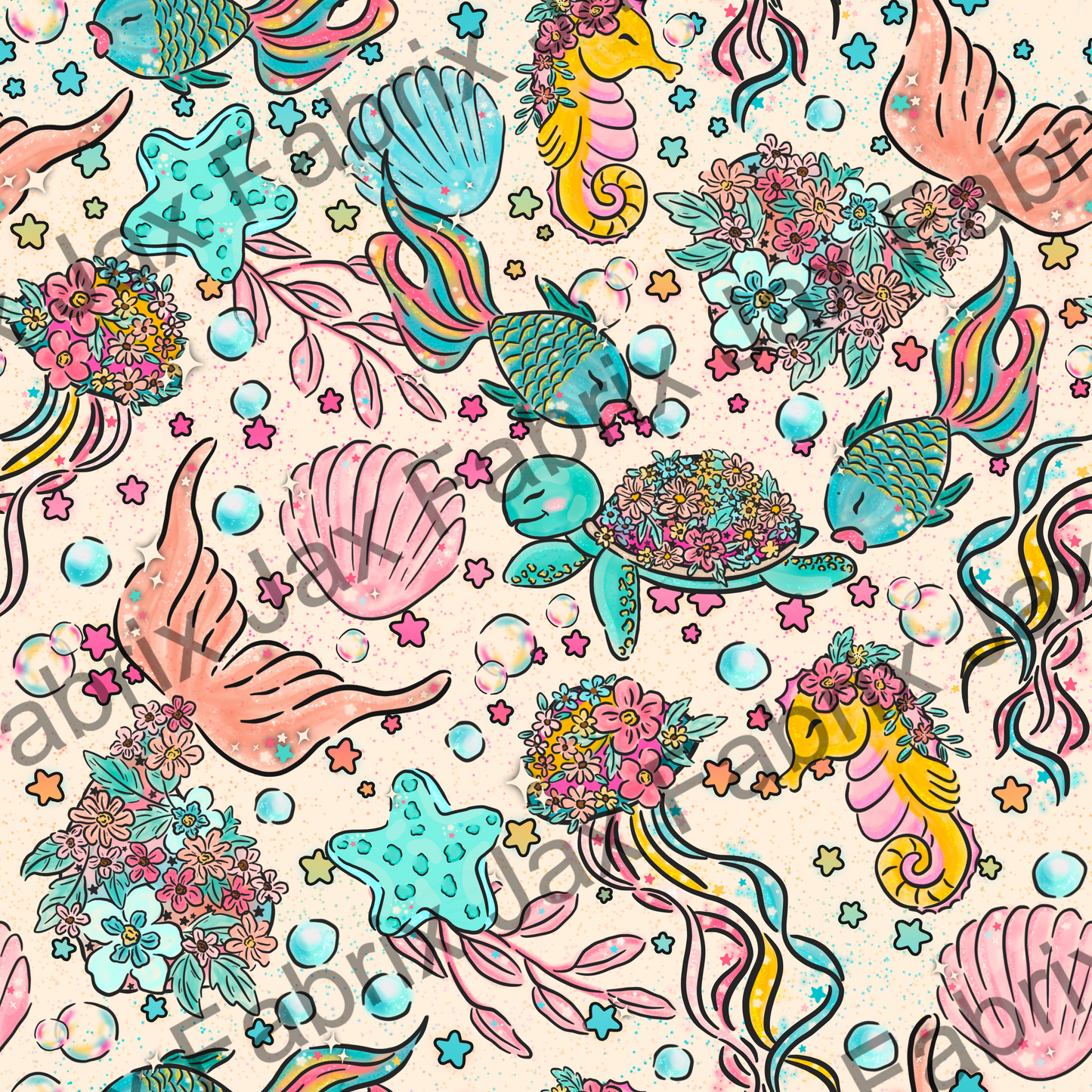 Cutesy Floral Ocean Cream MC157