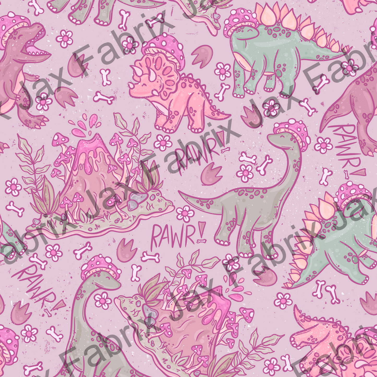 Mushroom Dinos Muted Pink PC365