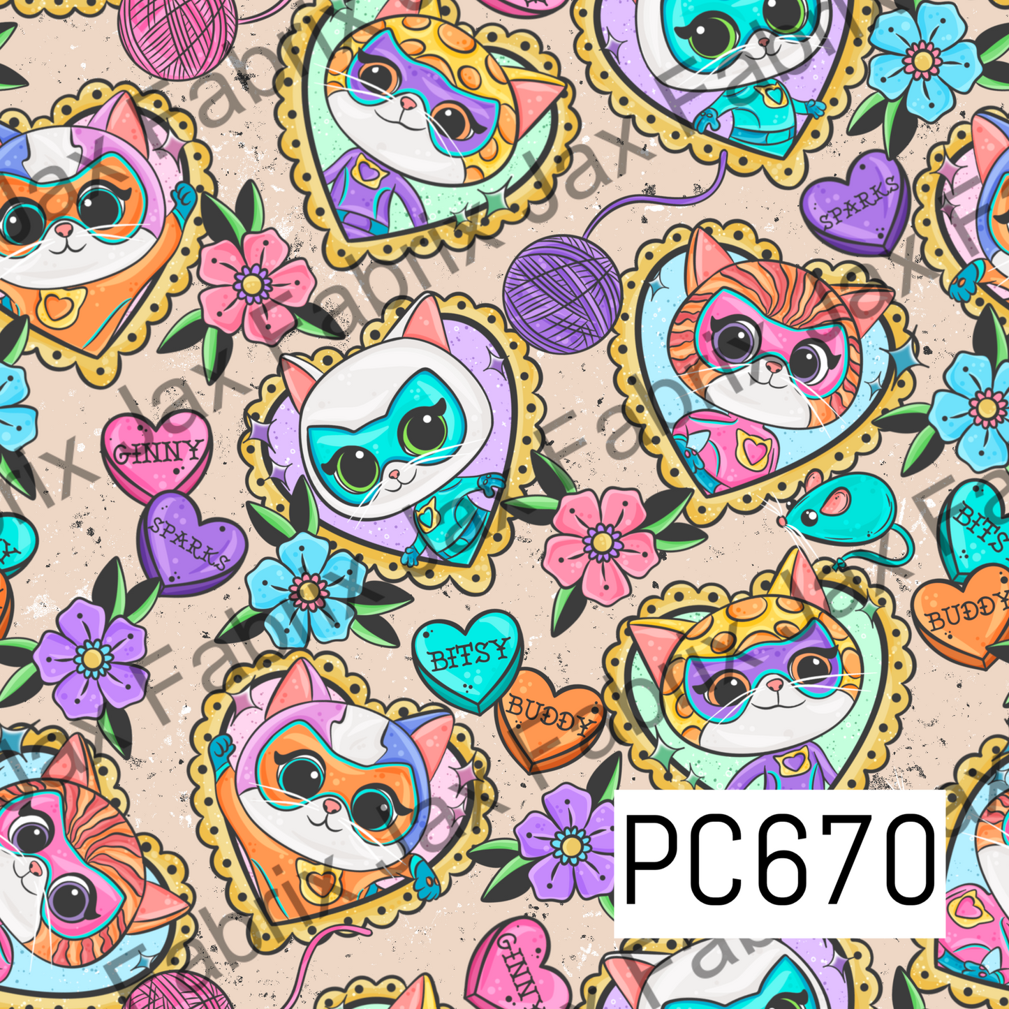 Tattoo Powerful Kitties Tan PC670