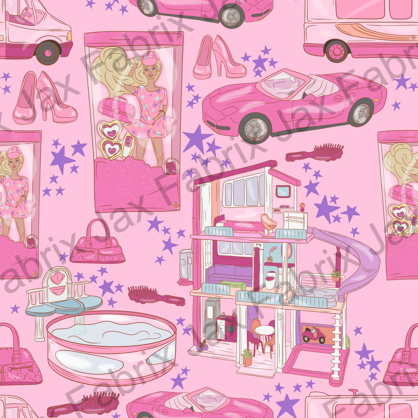 Pink Doll Dark Pink Purple Stars PC397