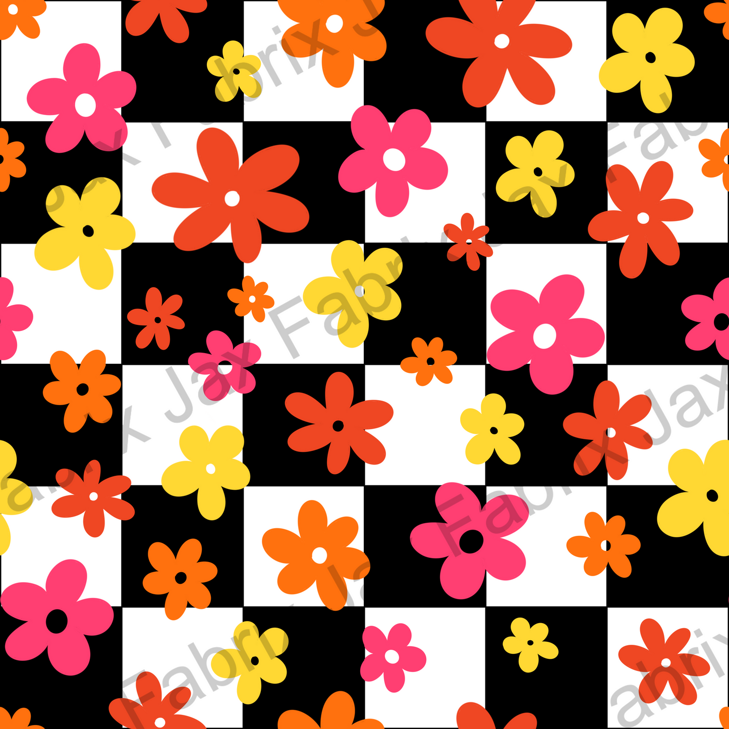 Groovy Flowers Black Check ZR138