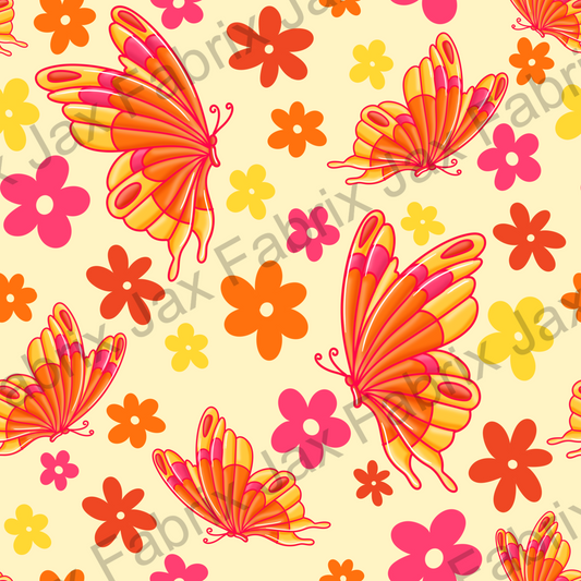 Groovy Flowers and Butterflies Yellow ZR137