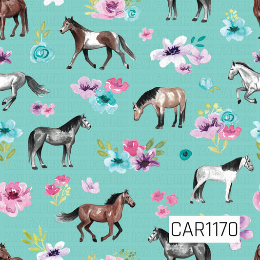 Floral Horses Aqua CAR1170