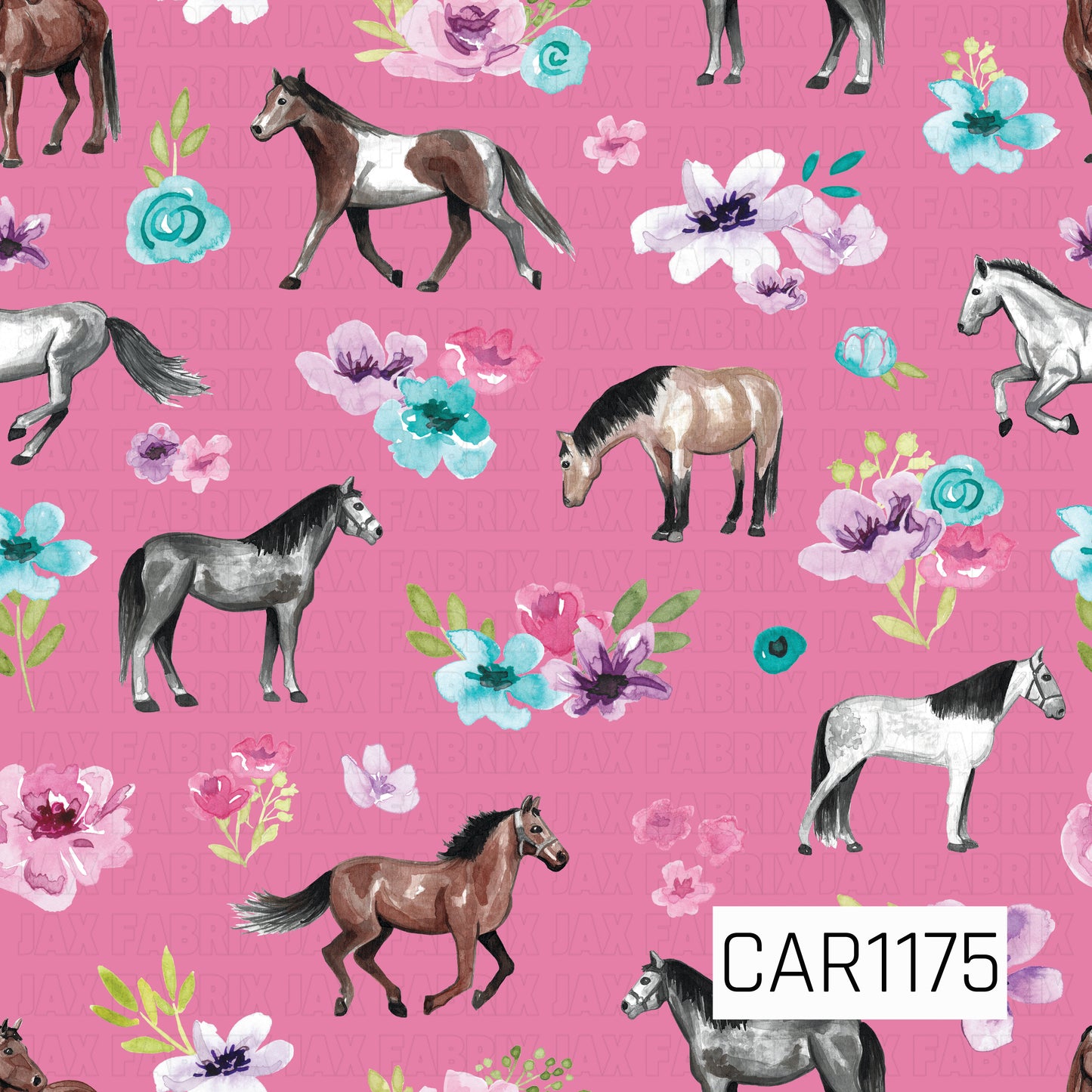 Floral Horses Dark Pink CAR1175