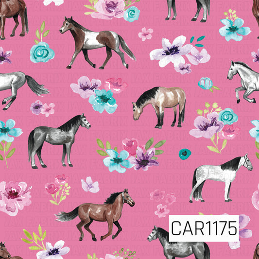 Floral Horses Dark Pink CAR1175