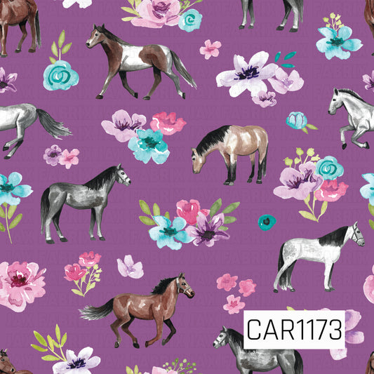 Floral Horses Dark Purple CAR1173