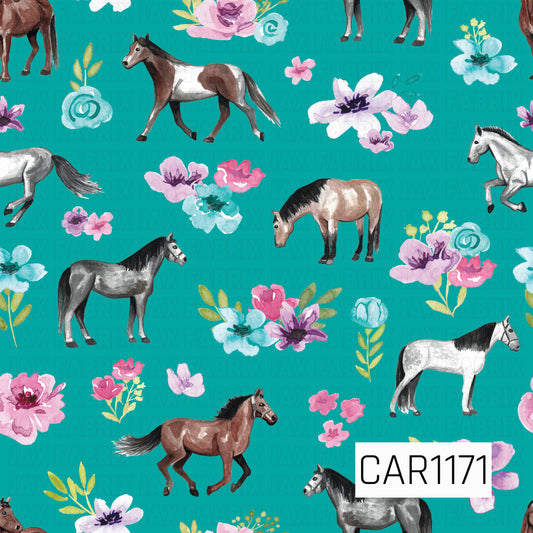 Floral Horses Teal CAR1171